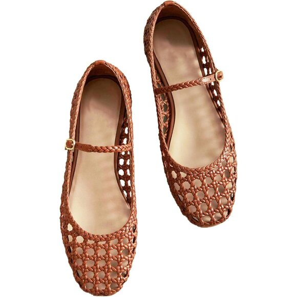 Woven Mesh Ballerina Flats with Secure Buckle Strap - Versatile for Any Occasion - Picture 1 of 6